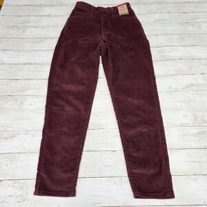 Levi's Corduroy Pants 25x29 Burgundy High Waisted Mom Jeans Tapered Leg NEW